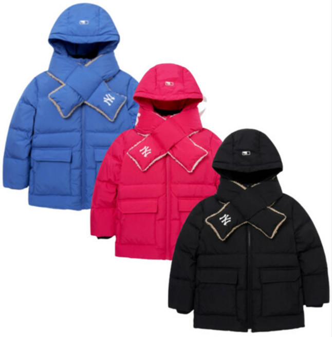 MLB키즈 구스 베이직 넥워머 패딩 블루 핑크 구스다운 점퍼