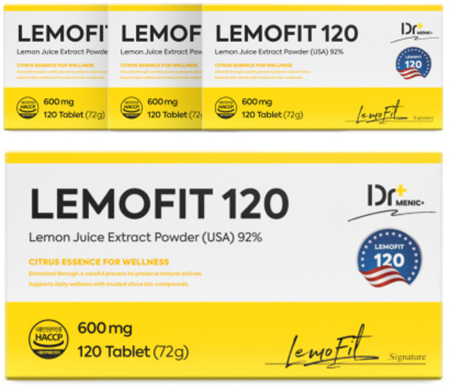 [정품 92%] 레모핏 120 미국산 고체 레몬즙 엑기스 식약처 해썹, 4개, 120정