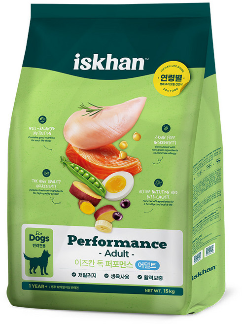 이즈칸 어덜트 강아지 퍼포먼스 건식사료, 닭, 15kg, 1개