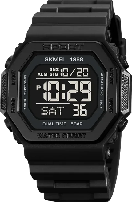 SKMEI 1988 남성용 디지털 스포츠 시계 LED 디스플레이 군사 카운트다운 손목 방수 Reloj Hombre 1628, 03 black