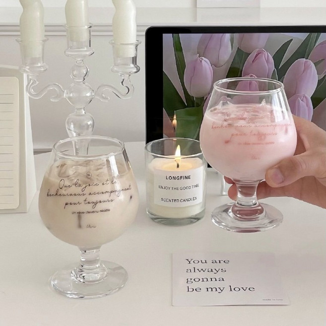 홈카페 레터링 고블렛잔 2종, 1개, 핑크레터링