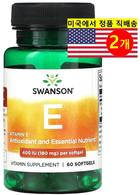 Swanson 비타민 E 180mg (400IU), 2개, 60정 - 쿠팡