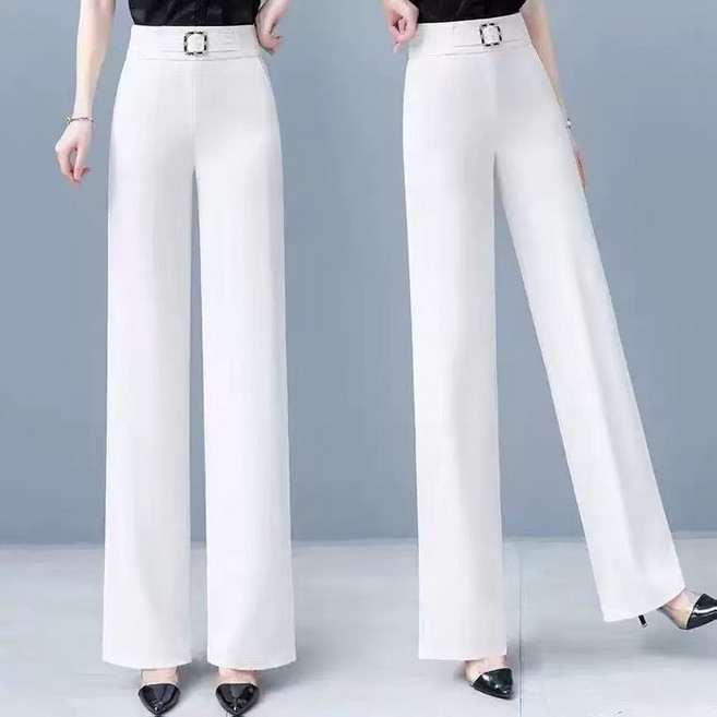 자칠 중년 여성용 하이웨스트 와이드 팬츠 - 여름용 박시핏 일자 정장바지