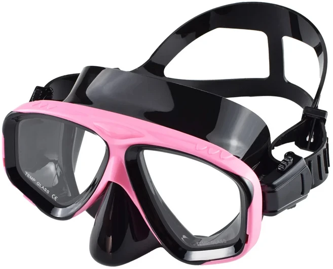 스노클 마스크 수영 고글 스쿠버 다이빙 실리콘 스커트 강화 유리 Len 코 커버 조절 가능한 스트랩이있는, 05 BlackPink