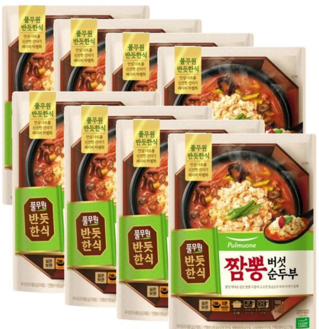 풀무원 반듯한식 짬뽕버섯 순두부, 500g, 8개