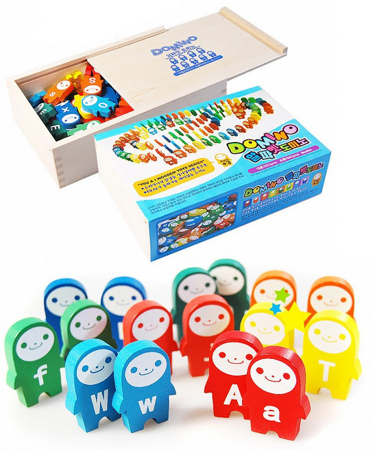 [오감플레이] 알파벳 원목도미노 104pcs 원목교구, 1, 104개