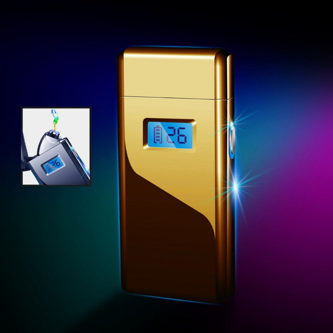 배터리 잔량 표시 DOUBLE ARC 플라즈마 라이터 USB 충전식 전자라이터, 1개, 골드