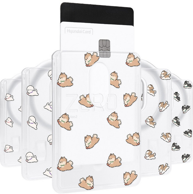 이케미 아이폰 갤럭시 공용 왕왕발라당 맥세이프 반투명 카드2장 지갑 홀더, 1개, 코기