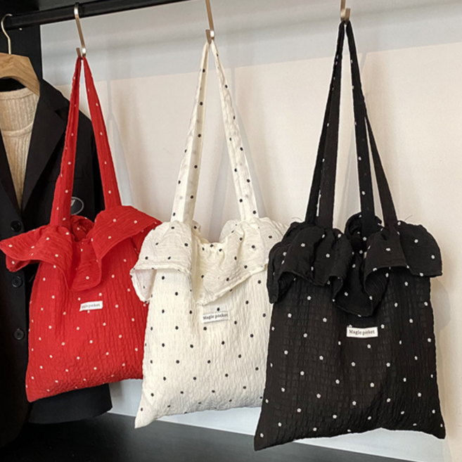 모리백 여성 여름 가벼운 에코백 쉬폰 도트