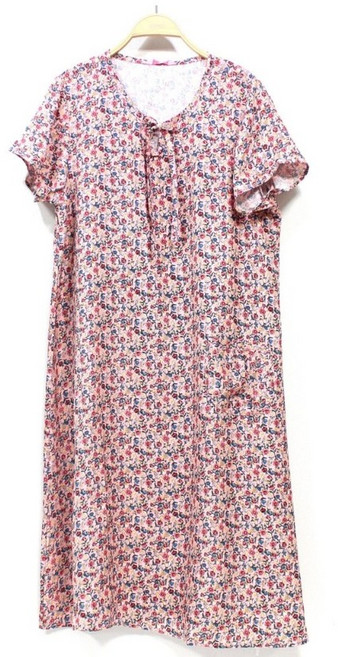 {서울양품점] 국산 _ 인견 꽃무늬 리본반팔원피스