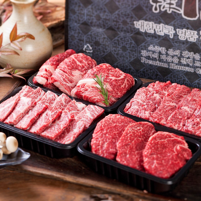 한우 1등급이상 프리미엄 한우 구이 선물세트, 한우 선물세트 4호(등심+채끝+살치) 600g, 1개