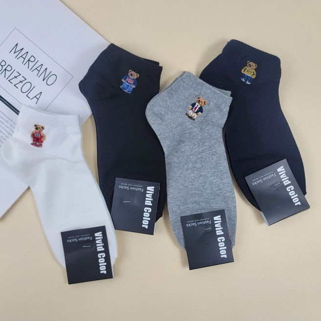 곰돌이 스니커즈 남자 남성 패션 양말 신사 정장 학생 발목 무지 중목 면 캐릭터