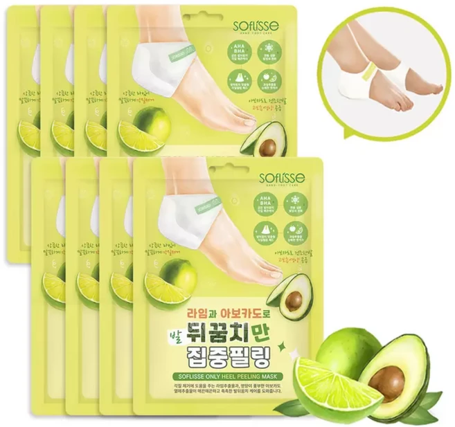 소프리스발 뒤꿈치필링 마스크 8매 특수 에어쉘 구조 발뒤꿈치 두꺼운 각질 잔각질 토탈케어 고보습영양, 8개입, 8개, 18g - 쿠팡