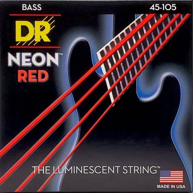 DR 핸드메이드 스트링 하이데프 네온 레드 미디엄 베이스 기타 NRB45, Strings, NEON™ RED: Medium 45-105, 1개