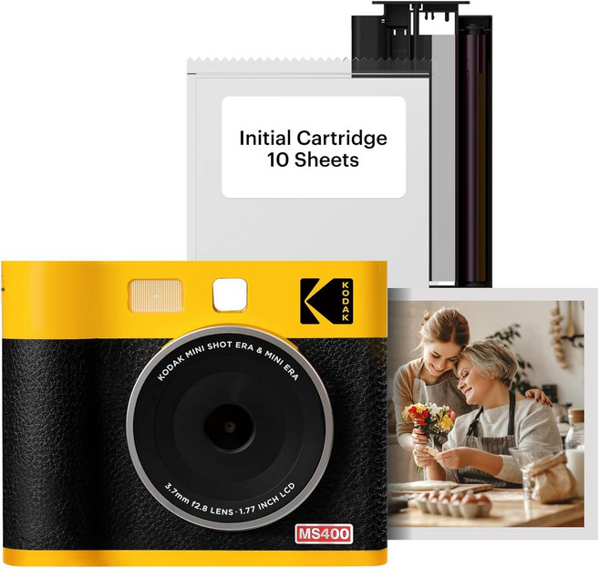KODAK 미니샷 4 ERA 4PASS 2in1 즉석카메라 포토프린터 4x4 옐로우 카메라 + 용지 10매, Yellow, 4x4 Camera + 68 Sheets