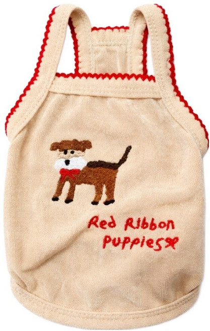 코코스튜디오 반려동물 데일리 봄 여름 냉감 쿨링 스판 코코 레드리본 나시티, 1개, 베이지