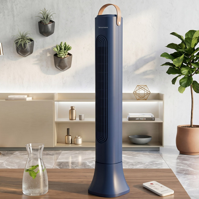 선풍기 저소음 날개없는 타워형 선풍기 가정용 스탠드 리모콘형 네이비, 타워형선풍기, 1개