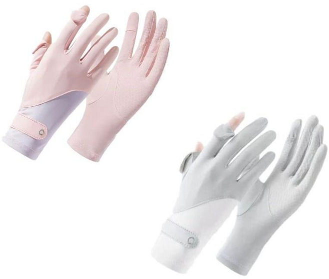 미블룸 여성 아이스 냉감 논슬립 다용도 운전 등산 스포츠 자외선차단 장갑 1+1 세트, 1개, 핑크+그레이