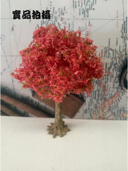 【微景小舖】 微景觀 鐵絲花樹 多肉植物 苔蘚生態瓶 景觀盆栽 沙盤模型材料 微縮 模型樹, 雪飄紅楓樹(帶底座)高約12cm, 雪飄紅楓樹