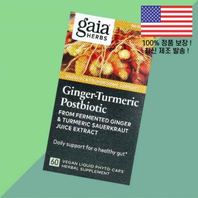 가이아 허브 생강 진저 강황 터메릭 커큐민 포스트바이오틱스 유산균 베지테리안 액상 리퀴드 피토캡슐 60정 0.6g Gaia Herbs Ginger Turmeric Postbio, 가이아 허브 생강 진저 강황 터메릭 커큐민 포스트바이오, 1개 - 쿠팡