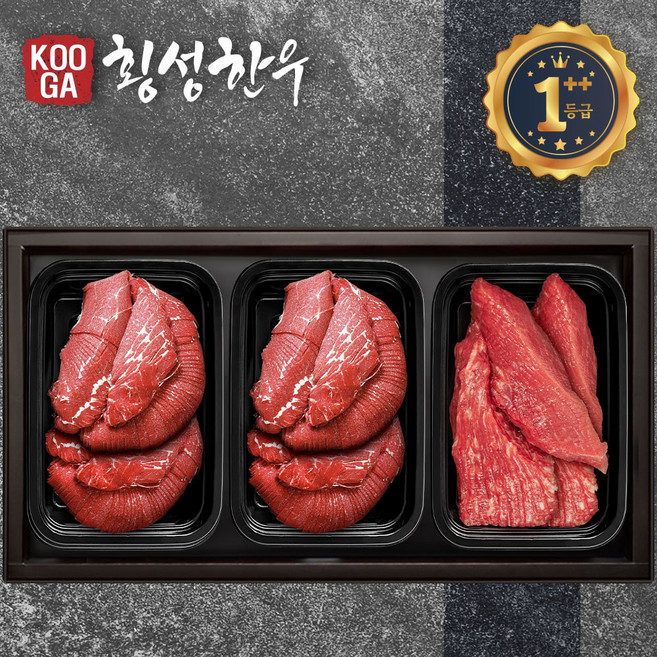 [냉장]쿠가 횡성한우 어사품 1++등급 3구세트 [불고기+불고기+장조림] 1.5kg/근내지방도7이상, 불고기2팩+장조림1팩/1.5kg 투플, 1개