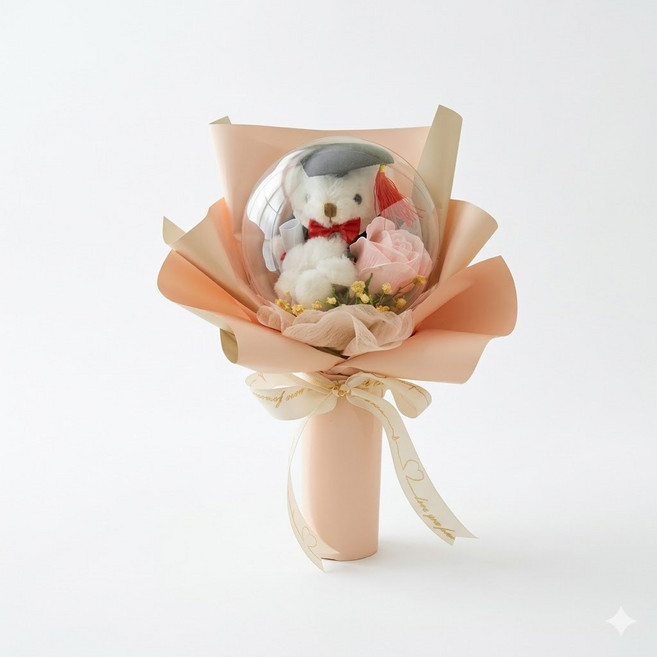 畢業泰迪熊香皂花束 波波球 粉色包裝, 波波粉, 1件