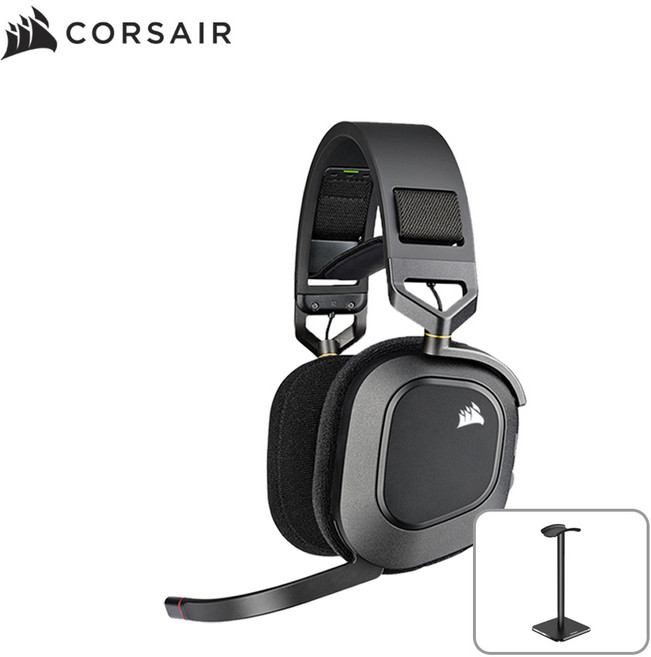 커세어 RGB WIRELESS 게이밍 헤드셋, 블랙+커세어거치대, HS80