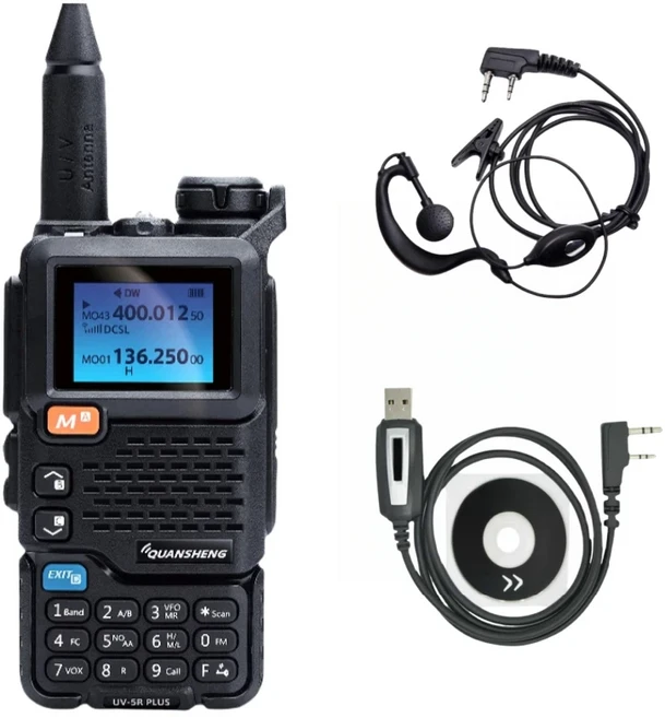 Quansheng UV-5R PLUS 워키 Type-C 에어 밴드 라디오 충전 UHF DTMF FM 스크램블러 NOAA 무선 주파수 양방, 02 미국인, 01 China Mainland, 08 Add H-Cable