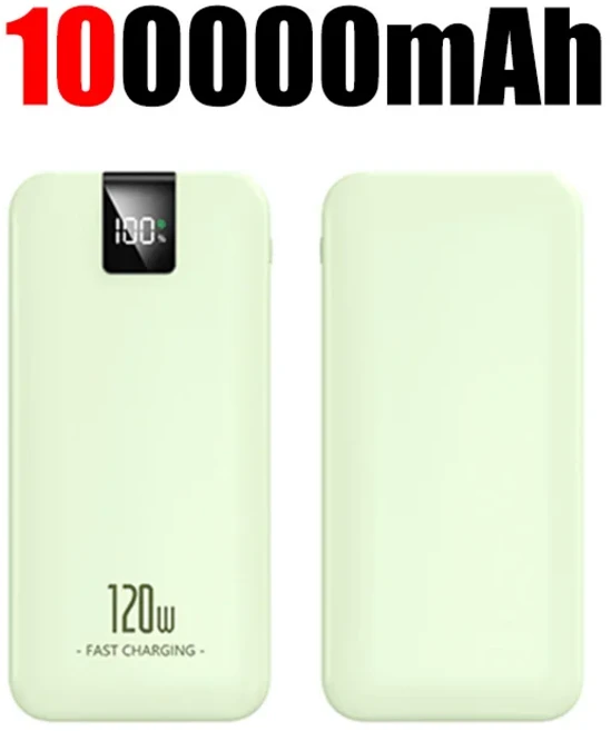 미니 보조베터리 120W 200000 mAh 대용량 초장 배터리 수명 휴대용 LED 디스플레이 화면 Android iOS와 호, 11 Green 100000mAh