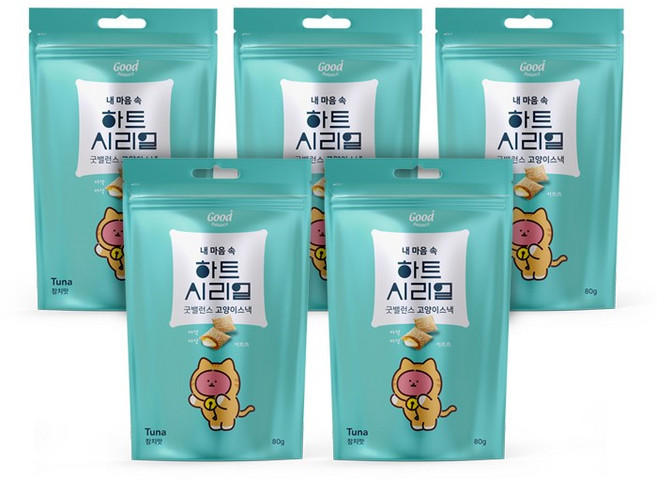 굿밸런스 하트시리얼 고양이 스낵, 참치맛, 80g, 5개