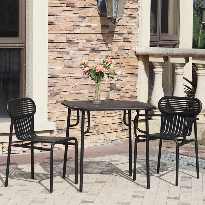 링컨 철제 야외테이블세트 카페 정원 테라스 야외용 테이블 세트, 2인세트(정사각), 테이블+기본체어, 블랙