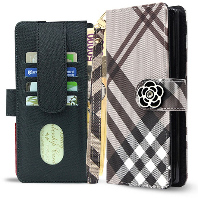 버킨체크MB 레더 지퍼 지갑형 다이어리 핸드폰케이스 + 손목 줄 스트랩 최신기종지원