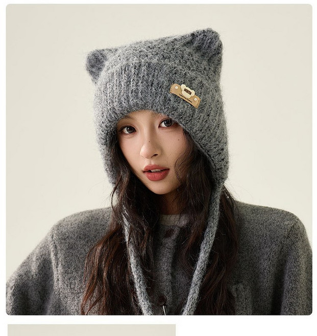 Karsaer 곰 귀달이 모자 여성 비니 고양이귀 모자 겨울 볼륨 보온 방한 도톰 귀요미 슬림 효과 스킨십 G0225