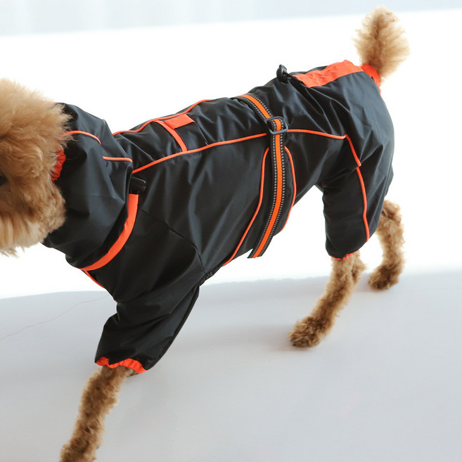 강아지옷 레인 커버 올인원 우비 비옷 중형견 대형견 레인코트, 블랙, 1개