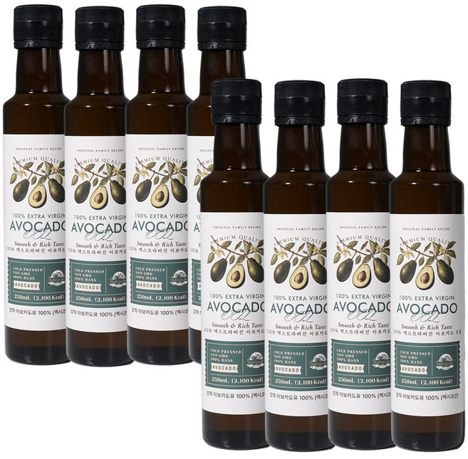 올리오리아 엑스트라버진 아보카도오일 멕시코 최고급 HASS품종 아보카도유 냉압착, 8개, 250ml