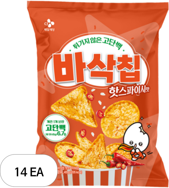 CJ제일제당 바삭칩 핫스파이시맛, 45g, 14개