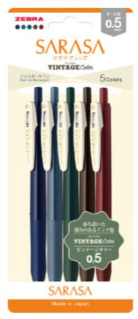 1719 제브라 사라사클립 빈티지 컬러 볼펜 0.5mm 5색세트(A) JJ15-VI-5C, 사라사 클립 빈티지볼펜5색세트(A)VI-5C