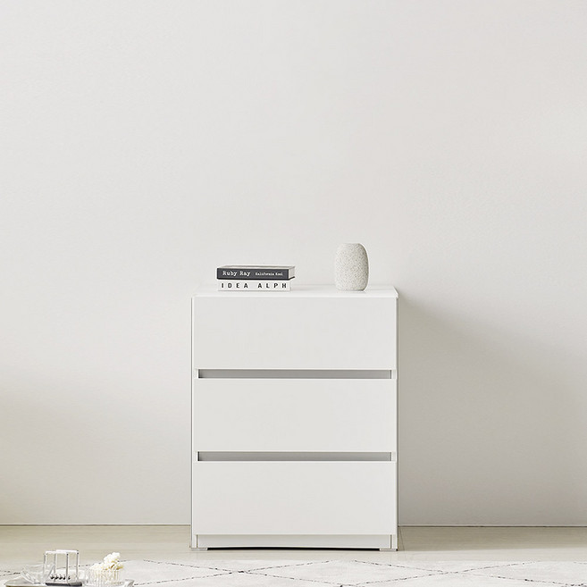 스칸디무드 커스트 깊은 와이드 3단 서랍장 600, 화이트