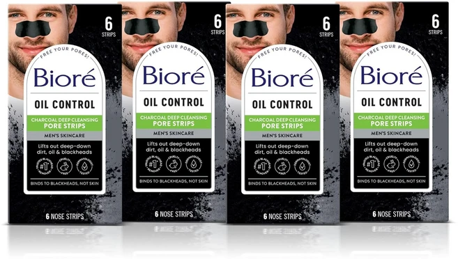 바이오레 남성용 블랙헤드 리무버 모공 스트립 지성 피부의 리무버를 위한 딥 클렌징 코 6개들이 4팩, 6 - 쿠팡