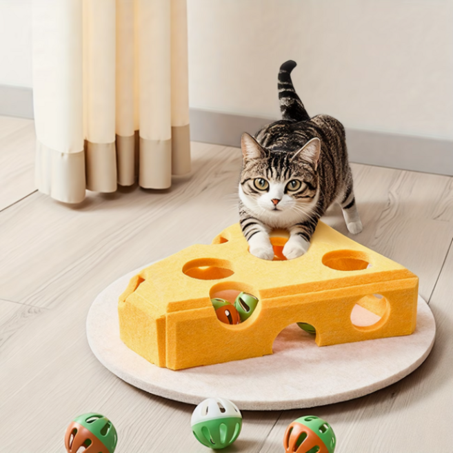 샤인월드 고양이 치즈 퍼즐 장난감, 2개, 노랑