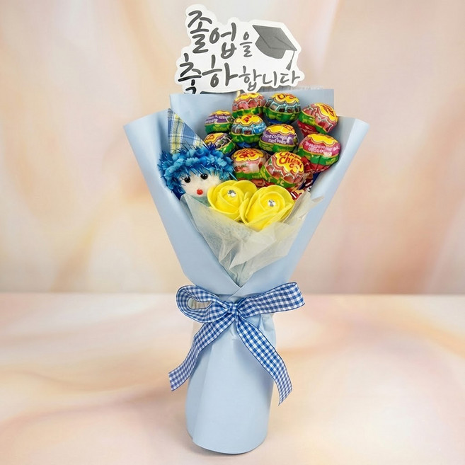 캔디꼬깔 인형 화이트데이선물 사탕 꽃다발, 블루