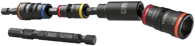 Klein Tools 32907 임팩트 드라이버 7-in-1 SAE 임팩트 소켓 세트 플립 소켓 세트 1/4 5/16 11/32 3/8 7/16 및 1/2인치 너트, Swivel Shaft