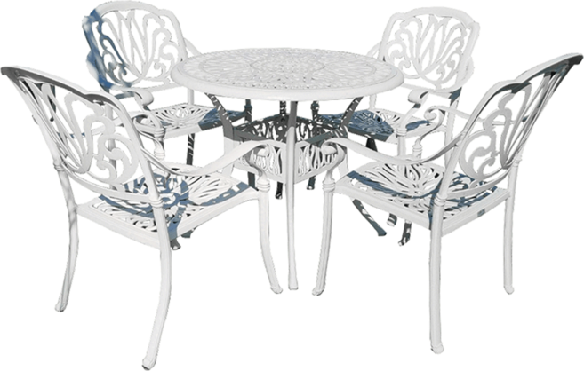 정원 알루미늄주물테이블 원형 라운드 4인세트 화이트