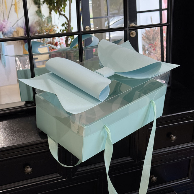 과일포장 선물 상자 왕리본 용돈박스 투명창 발렌타인 데이 인형 사탕 초콜릿 화이트 어버이날, 하늘왕리본투명창