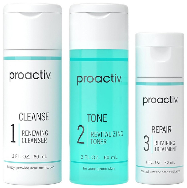 Proactiv 스킨케어 키트 3종 페이스 워시 토너 트리트먼트 미국 직배송 60 60 30 ml, 1