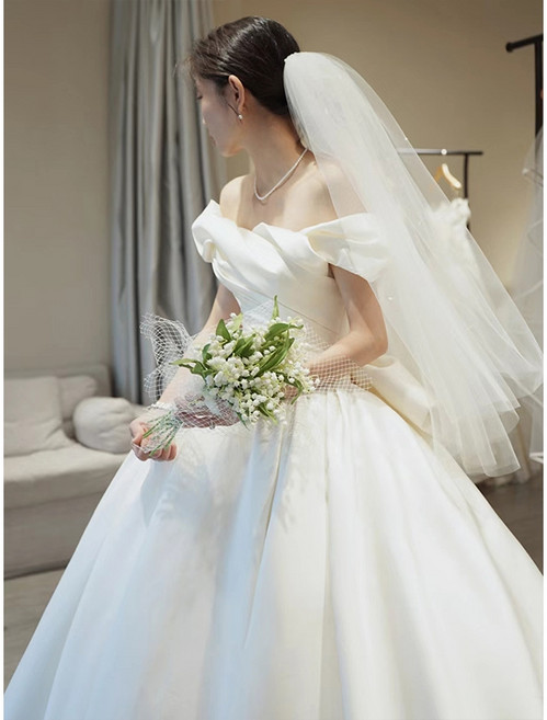 실크 벨라인 오프숄더 드레스 셀프웨딩 드레스 스냅촬영 셀프스냅