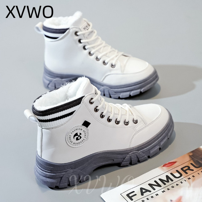 XVWO 여성 부츠 기모 털부츠 가죽 캐주얼 부츠 겨울 방한 단화 따뜻한 데일리 신발