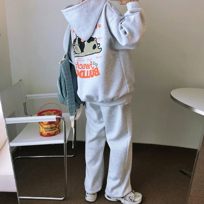 러브앤시티 남녀공용 *특양면/기모 선택* 프렌치불독 후드 트레이닝세트 스트링팬츠 상하세트 오버핏 빅사이즈 후드티 셋업