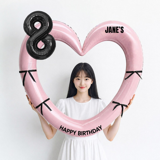 해피제이니 블랙 숫자 하트프레임 풍선 생일파티용품세트(프리레터링 시트지 포함) 포토존, 1세트, 8 핑크하트