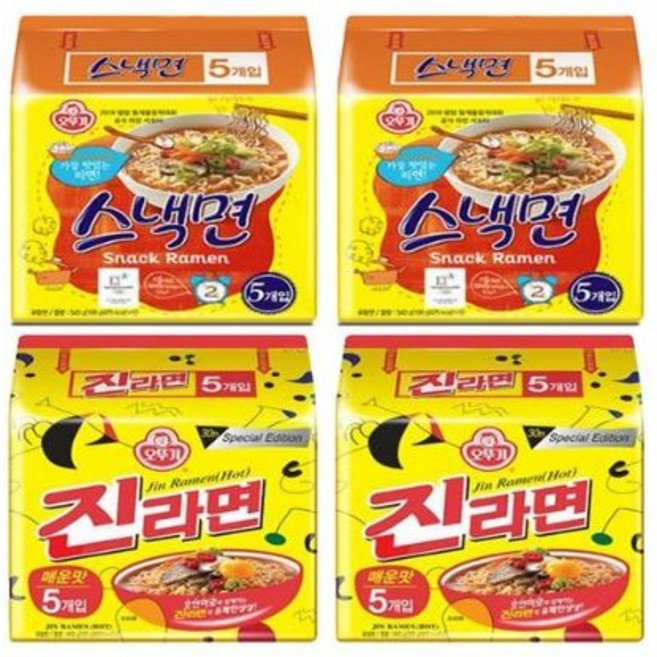 오뚜기 스낵면 10p + 진라면 매운맛 10p, 20개